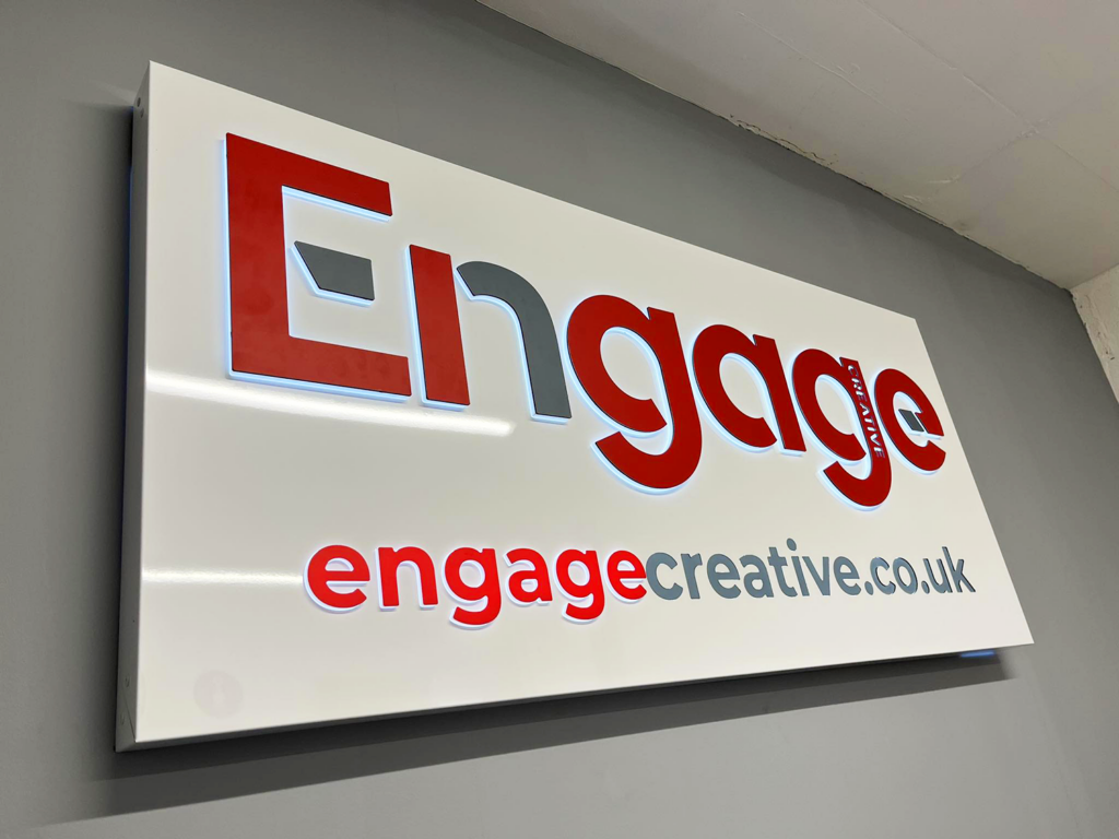 High Quality Illuminated Tray Sign with Backlit LEDs Fret Cut Text with Halo Lighting and Translucent Embossed lighting
