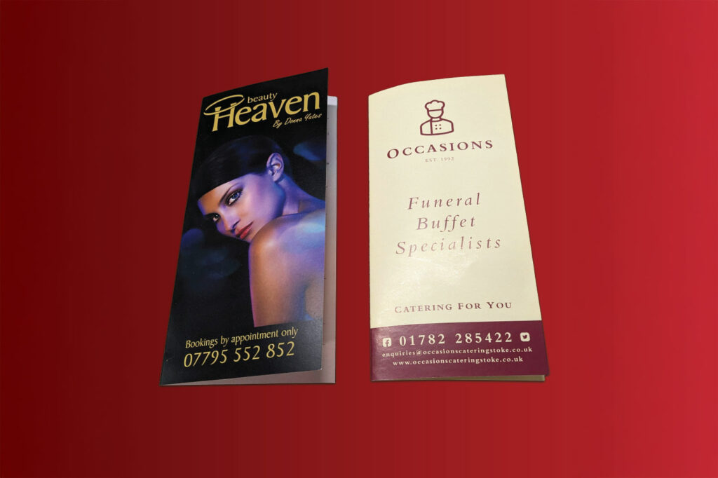 Trifold leaflets DL size designed and printed by Engage Creative - Stoke on Trent