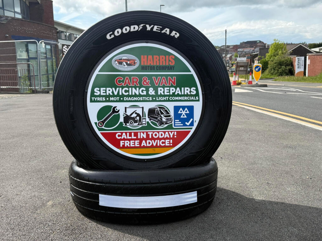 ACM Circular sign in Tyre - design, fabrication and install from Engage Creative, l Stoke on Trent